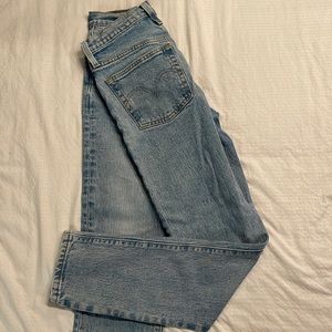 Levi’s 501 skinny fill for me. Size 26 waste.